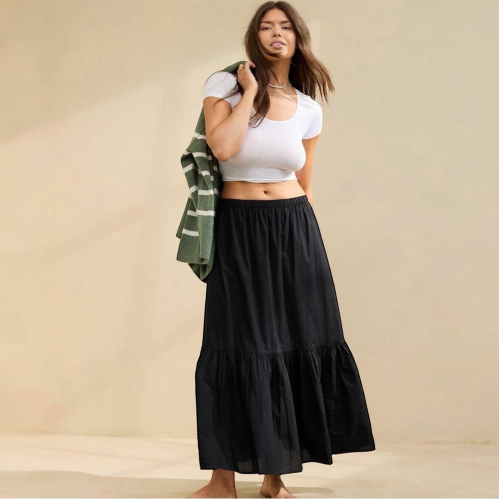 Aerie Poplin Tiered Maxi Skirt